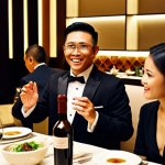 **Prompt 1:** A charismatic Malaysian sommelier, elegantly dressed, passionately engaging with a diverse group of affluent diners in a luxurious, dimly lit fine-dining restaurant in Kuala Lumpur. The sommelier is holding a wine bottle, gesturing as they describe its story, with guests attentively listening and smiling. The scene emphasizes high-end culinary experience, impeccable service, and the sommelier's storytelling ability. Background subtly shows elements of Malaysian hospitality with modern sophisticated decor. Realistic photography, soft lighting, depth of field.